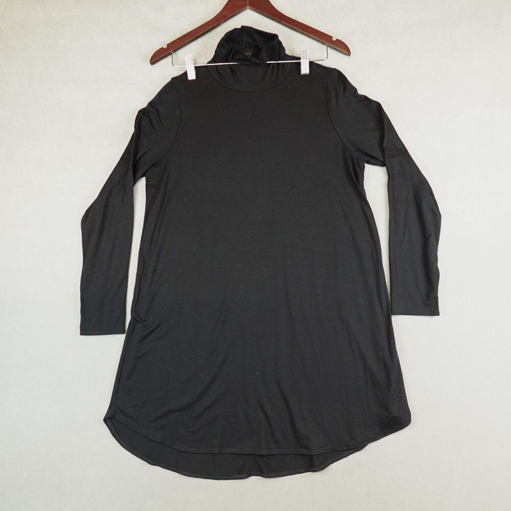 Eileen Fisher Tunic Dress Black Turtleneck Size Medium Jersey Long Sleeves